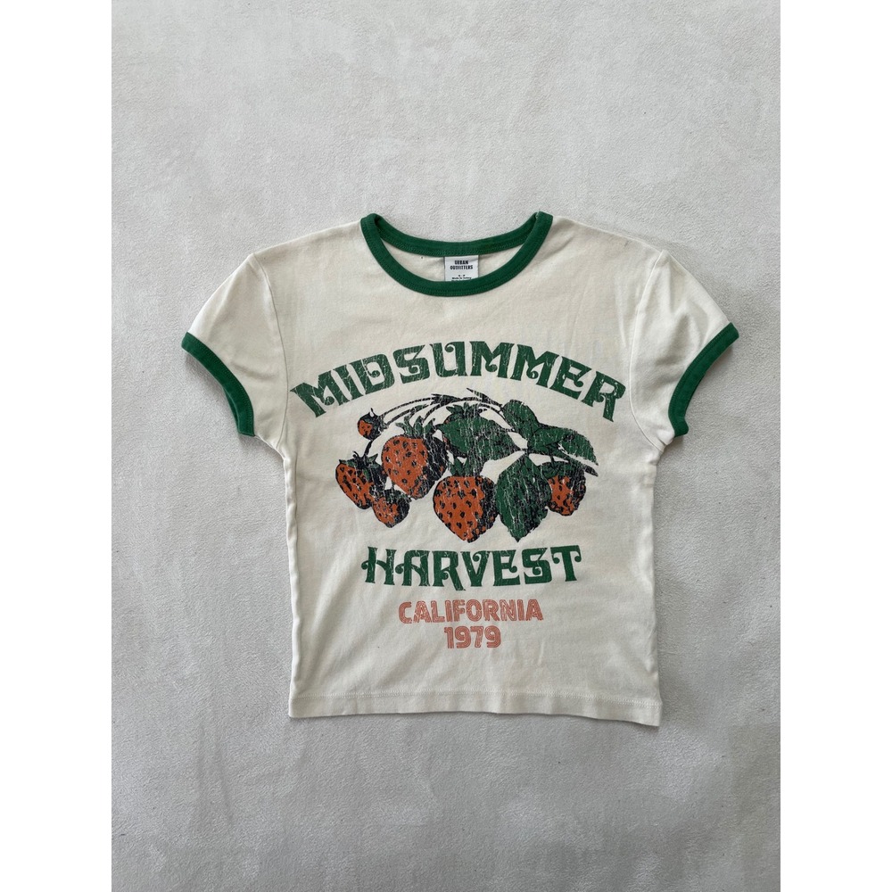 Urban Outfitters Midsummer Harvest Strawberry Ringer Graphic Tee Off White Small
